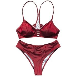 Elegant Red Bikini with Metallic Sheen